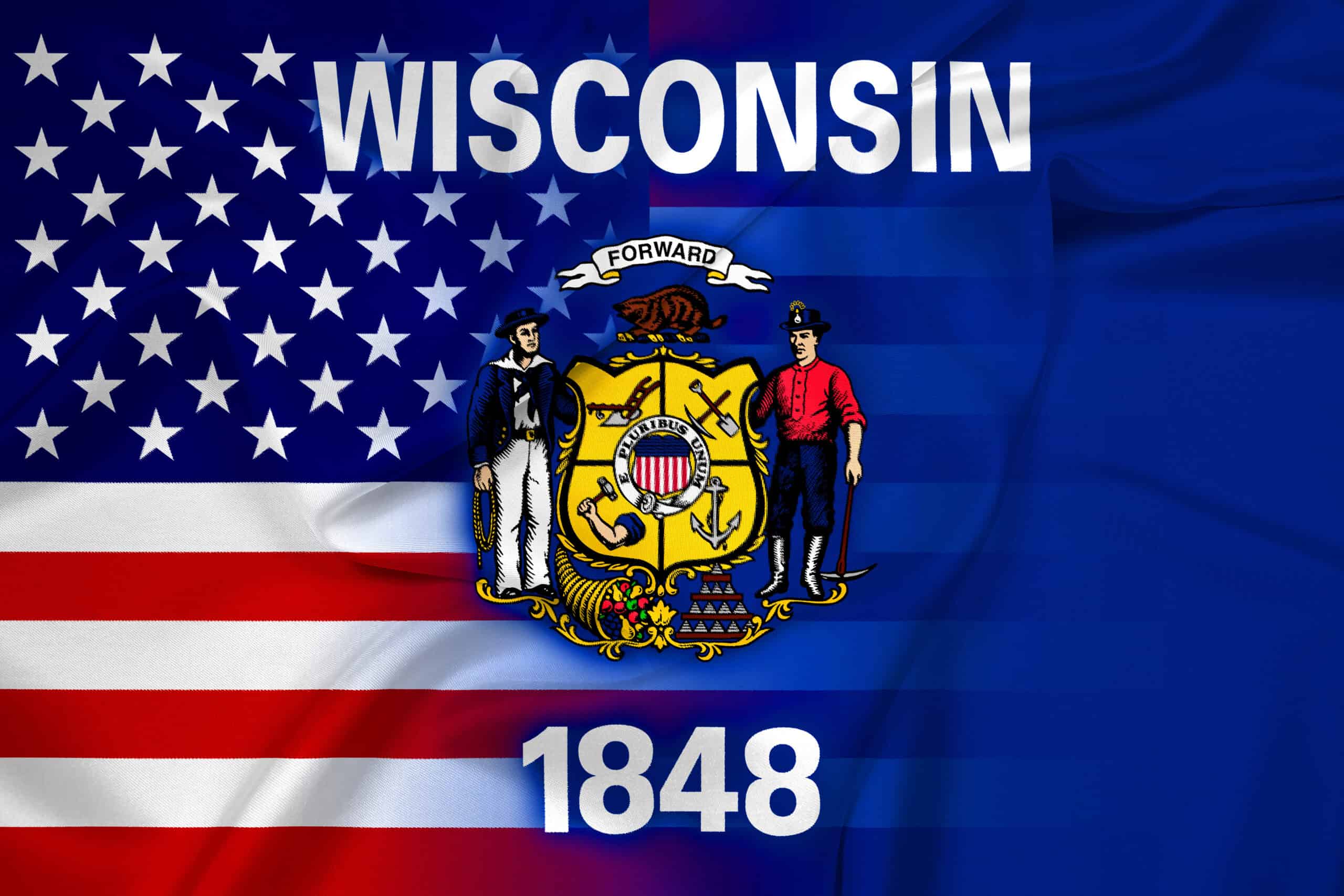 composite US and Wisconsin flags to illustrate article about Wisconsin Pandemic Relief Grants